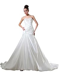 A-line Strapless Satin Sweetheart Dropped   Waistline Beaded Tiered Lace-Up Floor Length  Dress