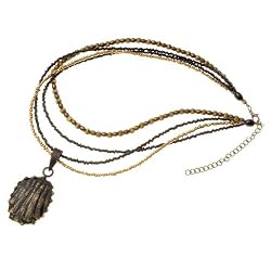 Konark Antique Pendant Necklace with Brass Bead Strand