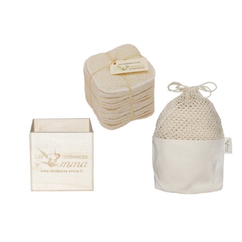  Les Tendances D Emma Kit Eco Belle bois: 15 carrés démaquillants lavables Coton Bio Biface + filet + boite en bois