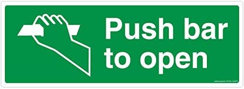 Safety Sign Store FE305-1029PC-01 Push Bar To Open Material 3M Self Adhesive Polycarbonate 0.25 Mm Pack Of 1 105 L X 297 W