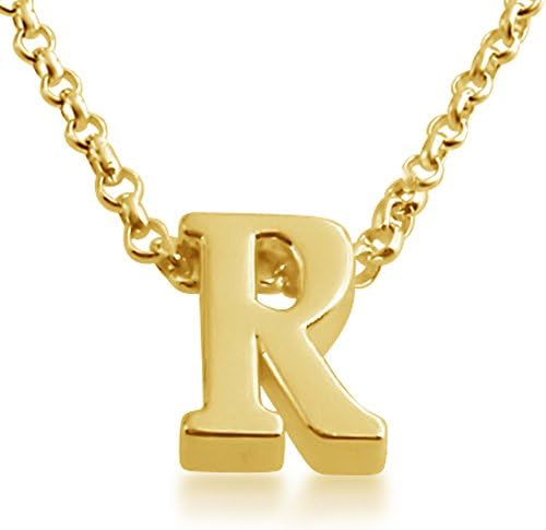 Initial Letter R Personalized Serif Font Pendant Necklace 14k Plated or 925 Sterling Silver (gold-plated-silver, 16 Inches)