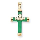 14k Two-Tone Gold Green Claddagh Cross Pendant