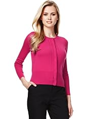 Autograph Pure Cotton Ribbed 3/4 Sleeve Cardigan