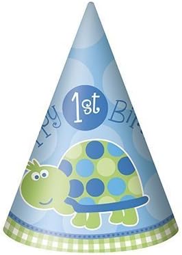 First Birthday Turtle Party Hats - 8 Count
