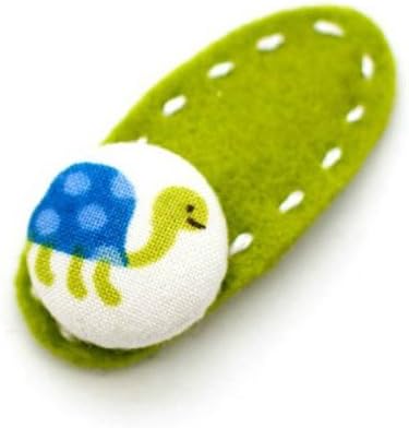 Too Cuties Hand Made Baby Girl Hair Clip.Turtle on Green .