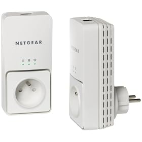 Netgear - XAVB2501 - Pack de 2 adaptateurs CPL Ethernet Powerline 200 Mbit/s avec prise femelle int�gr�e - Homeplug AV