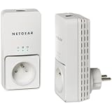 Netgear XAVB2501 Pack de 2 adaptateurs CPL Ethernet Powerline 200 Mbit/s avec prise femelle int�gr�e Homeplug AVpar Netgear