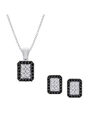 Black and White Diamond Jewelry Set in 10K White Gold (5/8 cttw)
