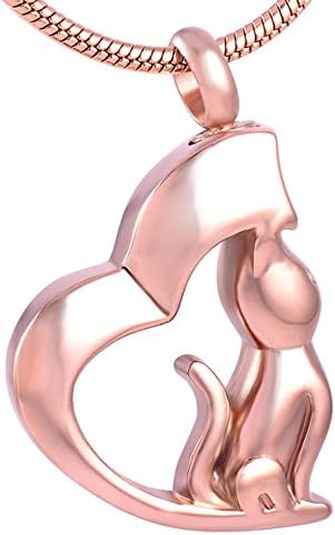 Stainless Steel Cremation Jewelry Pet Urn Pendant Necklace with 20'' Snack Chain Rose Gold Plated