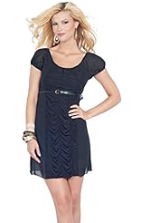 Scoop Neck Fitted Belted Sheer Ruched Cocktail Short Sleeves Peasant Dress/Party Dress/Mini Dress 