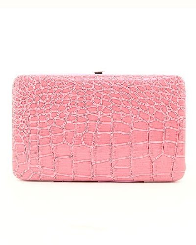 Pink Crocodile Patent Faux Leather Designer Inspired Flat Clutch Wallet