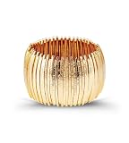 Gold Tone Extra Wide Vertical Curve Stretch Bracelet