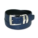 OSTRICH Embossed NAVY BLUE Bonded Leather Belt Silver-Tone Buckle Regular