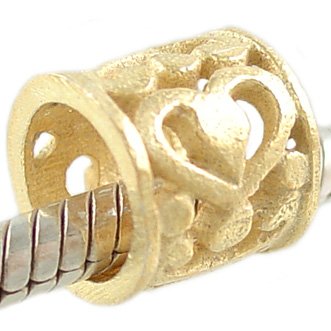 14k on Sterling Heart Charm Bead Fits 3mm Cable Bracelet
