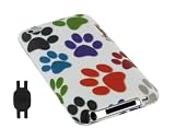 Multi Color Dog Paws Design Rubberized Hard Case for Apple iPod Touch 4th Generation with Shoe Silicone Pouch for Nike+ iPod Sensor (iPod NOT Included)
