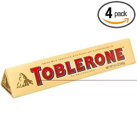 Toblerone Swiss Milk Chocolate with Honey and Almond Nougat, 14.1-Ounce Bars (Pack of 4)