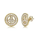 14K Gold Over Silver Vermeil CZ Peace Sign Stud Earrings - Ideal Gift For Mother Day, Anniversary,...