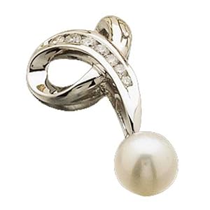 14kt White Gold Pearl and Diamond Slide Chain Pendant