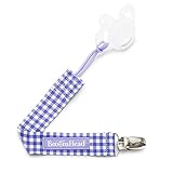 PaciGrip 赤ちゃんのおしゃぶりホルダー & クリップ あらゆる全てのおしゃぶりに適合 (Purple Gingham)
