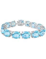 14K White Gold Prong Set Oval Aquamarine Bracelet with 50.00 CT TGW