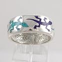 Lizard Band Ring in Sterling Silver with Turquoise and Lapis Inlay, Size 11, #10991