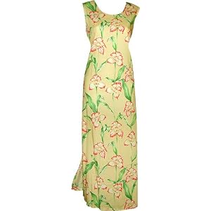 Orchid Panel - Hawaiian Long Tank Dress in Burgandy-Red, Yellow, Olive & Black