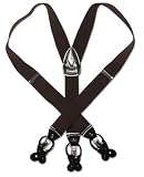Solid Dark Brown Leather Suspenders. Elastic Y-Back. Button  Clip-On