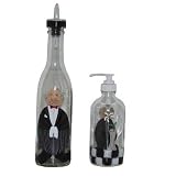 ArtisanStreet's Butler Pour Bottle & Soap Dispenser Set Features Your Very Own English Butler Complete with Red Bow Tie, Black & White Striped Trousers and White Gloves. Set of Two Bottles. Use For Oil, Soap, Lotion.