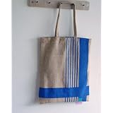 リネン柄ジュート麻ショルダーバッグ ブルー jute bag ユニセックス