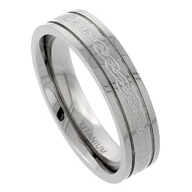 Titanium 6 mm (1/4 in.) Flat Comfort Fit Wedding Band Ring w/ Etched Celtic Knot work &amp; Raised Edges (Available in Sizes 7 to14), size 7: Jewelry