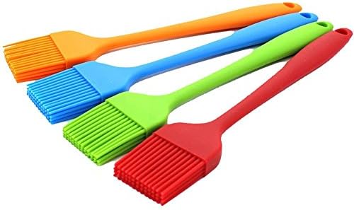newhouse Set of 4 Silicone Pastry Basting Grill Barbecue Brush - One Piece of Silicone Disign - Solid Core and Hygienic Solid Coating - Four Bright Colored Red, Blue, Orange, Green - 8-3/4 Inch Long