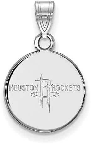 925 Sterling Silver Rhodium-plated Polished &amp; Laser-Cut NBA Houston Rockets Small Disc Charm Pendant
