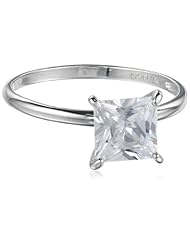 Platinum Plated Sterling Silver Princess-Cut Simulated Diamond Solitaire Ring