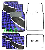 A Set of 4 Universal Fit Racing Checker Carpet Floor Mats for Cars / Truck - Blue