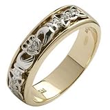 Ladies Diamond Set Claddagh & Celtic Wedding Band - White and Yellow Gold