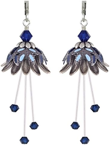 Daisy Oracle Artisan Hand Painted Earrings (Silver, Navy, Lt Blue)