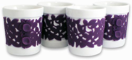 Make My Day Daily Fix Ceramic Hot-Beverage Cups with Silicone Sleeve, Purple, Set of 4