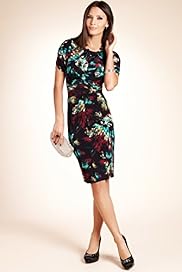 Slash Neck Abstract Print Ruched Shift Dress