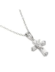 Sterling Silver Rhodium Plated Cz Dove Cross Necklace 16 Inch Plus 2 Inch Adjustable