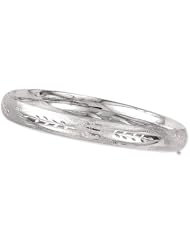 14K White Gold 08" 8.0mm Flourentine Round Domed Classic Bangle With Clasp