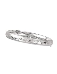 14K White Gold 07" 8.0mm Flourentine Round Domed Classic Bangle With Clasp