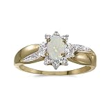10k Yellow Gold Oval Opal And Diamond Ring (Size 9)