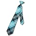 Vesuvio Napoli Boy's CLIP-ON NeckTie BLACK TURQUOISE WHITE PLAID Youth Neck Tie