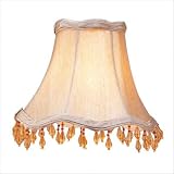 Scallop Silk Bell Chandelier Clip On Lamp Shades - Champagne with Amber Beads - B1484