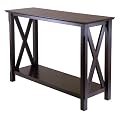 Entryway Console Sofa Table X Panels with Lower Shelf in Cappuccino