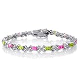Sterling Silver Created Pink Sapphire & Peridot Bracelet