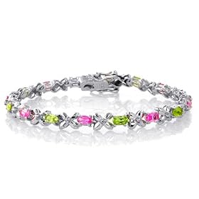 Sterling Silver Created Pink Sapphire & Peridot Bracelet