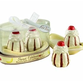 Kate Aspen "Sweet Celebrations" Ceramic Banana Split Salt and Pepper Shakers