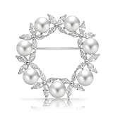 Bling Jewelry Silver Tone White Shell Pearl Marquise CZ Flower Wreath Brooch Pin