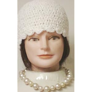 Hand Crocheted Ivory Chenille and Gimp Tweed Skull Cap Offered with Simulated Ivory Large Pearl...